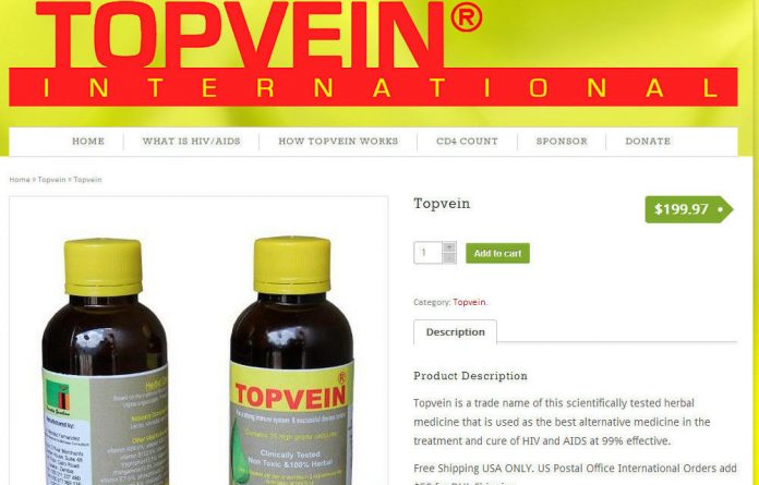 Topvein was marketed as a cure for AIDS