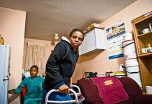 Despair: Lindiwe Mkwanazi didn’t know what was wrong with her until a biopsy showed she had tuberculosis in her knee. She struggles to walk so her mother