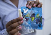 The V female condom has a thin pouch