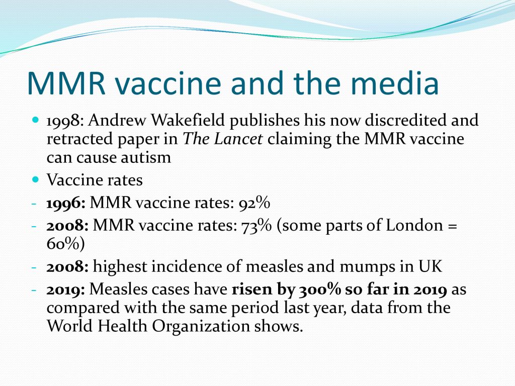 MMR vaccine and the media presentation slide