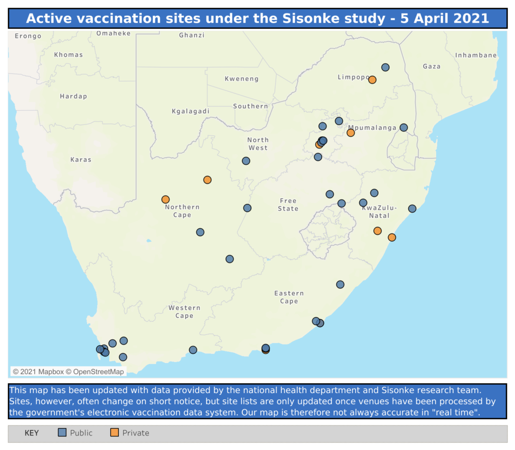 Active vaccine sites under sisonke programme